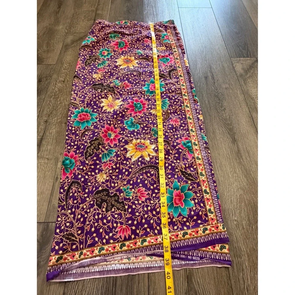 Emchit 5029 Batik Floral Wrap‎ Maxi Skirt Purple Cotton 28 Boho Ethnic Festival
